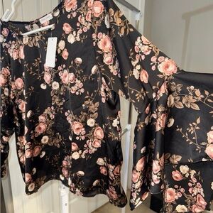 Chic Floral Women's Blouse in Black and Pink